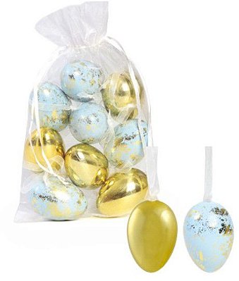 Ovos Para Pendurar Tipo Codorna Azul e Dourado em Saco de Voal Jogo com 9 Unidades - Coleção Picolé - Ref 1821318 Páscoa Cromus