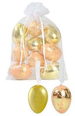 Ovos Para Pendurar Tipo Codorna Laranja e Dourado em Saco de Voal Jogo com 9 Unidades - Coleção Picolé - Ref 1821321 Páscoa Cromus