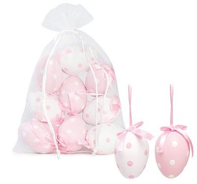 Ovos Para Pendurar Tipo Galinha Rosa e Branco em Saco de Voal Jogo com 9 Unidades - Coleção Picolé - Ref 1821326 Páscoa Cromus