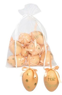 Ovos Para Pendurar Tipo Codorna Laranja e Dourado Feliz Páscoa em Saco de Voal Jogo com 9 Unidades - Coleção Picolé - Ref 1821341 Páscoa Cromus
