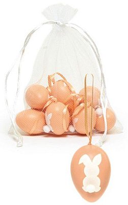 Ovos Para Pendurar Tipo Galinha Laranja e Branco Coelho Pom Pom em Saco de Voal Jogo com 9 Unidades - Coleção Picolé - Ref 1821353 Páscoa Cromus 7898546453809
