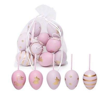 Ovos Para Pendurar Tipo Codorna Sortidos Roxo e Dourado em Saco de Voal Jogo com 9 Unidades - Coleção Picolé - Ref 1825296 Páscoa Cromus