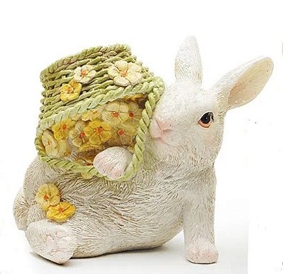 Coelho de Resina Deitado com Cesta de Flores - Coleção Color Baby - Ref 1014726 Páscoa Cromus