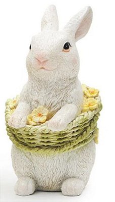 Coelho de Resina em Pé Dentro da Cesta de Flores - Coleção Color Baby - Ref 1014726Pe Páscoa Cromus