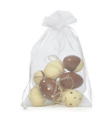 Ovos Para Pendurar Tipo Galinha Amarelo e Marrom em Saco de Voal Jogo com 9 Unidades - Coleção Picolé - Ref 1721065 Páscoa Cromus