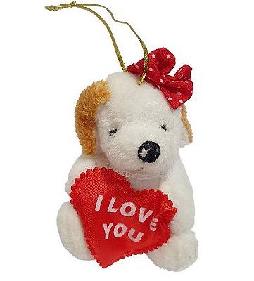 Cachorro de Pelucia com Coração I Love You 9x5x5cm - Coleção Romantica - Ref 212367 Cromus