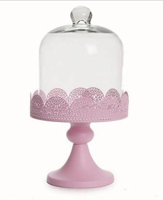 Suporte Para Doces Porta Cupcake Solitário Rosa Claro com Cúpula de Vidro - Coleção Cake - Ref 1521805 Cromus