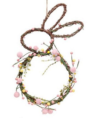 Coelho Decorativo de Cipó com Flores 40x20cm - Coleção Fondant - Ref 1825093 Páscoa Cromus