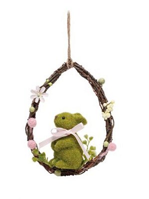 Guirlanda De Páscoa Pequena de Cipó Formato Ovo com Coelho e Galhos 20x15cm - Coleção Fondant - Ref 1825086 Páscoa Cromus