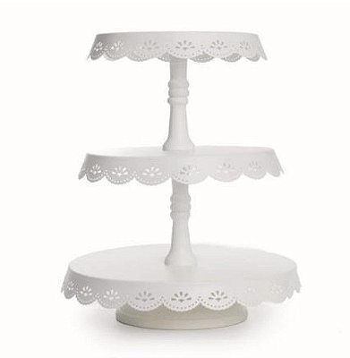 Suporte Para Doces de Metal 3 Andares Branco com Babado 37cm - Coleção Cake - Ref 1521816 Cromus