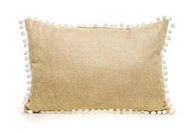 Almofada Retangular Lisa Bege com Pom Pom na Borda 30x49cm - Coleção Home Sweet Home - Ref 1823991 Cromus