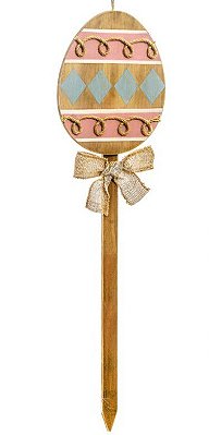 Placa de Jardim de Madeira Formato Ovo Rosa Claro 91x26cm - Coleção Giz de Cera - Ref 1823756 Páscoa Cromus