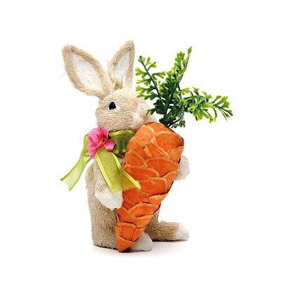 Coelho em Pé de Palha Italiana Segurando Cenoura 22x13cm - Coleção Docura - Ref 1010926 Páscoa Cromus