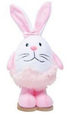 Coelho de Pelúcia Formato Ovo Branco e Rosa 32x15x15cm - Coleção Algodão Doce - Ref 1013181 Páscoa Cromus