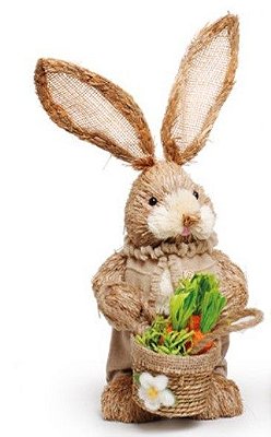 Coelho de Palha em pë com Cesta de Cenouras 40cm - Coleção Pé de Moleque - Ref 1826579 Páscoa Cromus