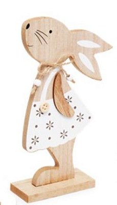 Coelha Decorativa de Madeira com Vestido Branco 20cm - Coleção Fun - Ref 1826670F Páscoa Cromus