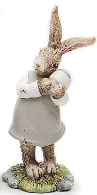 Coelha de Resina em Pé Com Vestido Segurando Ovo Cinza 17cm - Coleção Fancy - Ref 1014780F Páscoa Cromus