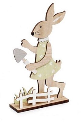 Coelha Decorativa de Madeira com Pá na Mão 23cm - Coleção Fun - Ref 1827327F Páscoa Cromus