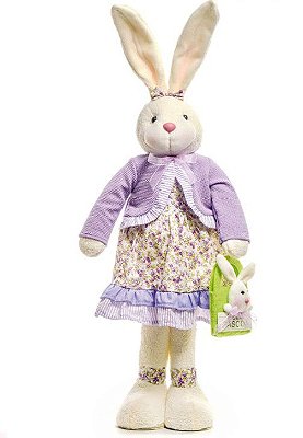 Coelha em Pé com Vestido Florido Lilás 65cm - Coleção Sweet Lilac - Ref 1822479 Páscoa Cromus
