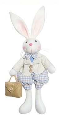 Coelho Sentado com Calça Xadrez Azul e Maleta 45cm - Coleção Tartin - Ref 1822034 Páscoa Cromus