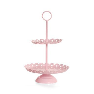 Suporte Para Doces de Metal 2 Andares Rosa Candy Borda Coração - Coleção Cake - Ref 1421428 Cromus