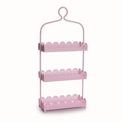 Suporte Para Bolo e Doces 3 Andares Retangular Rosa 55x24x12cm - Coleção Cake - Ref 1521797 Cromus
