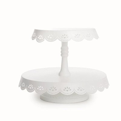 Suporte Para Doces de Metal 2 Andares Branco com Babado 22cm - Coleção Cake - Ref 1521808 Cromus