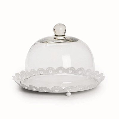 Suporte Para Bolo e Doces Bandeja de Metal Branca com Cúpula de Vidro - Coleção Cake - Ref 1521830 Cromus