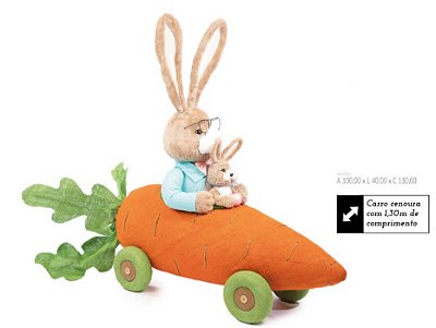 Coelho de Pelúcia no Carro de Cenoura Gigante 130cm com Filhote - Coleção Happy Sunday - Ref 1024797 Páscoa Cromus