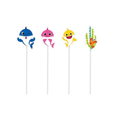 Pick Decorativo Longo Festa Baby Shark com 8 Unidades - Ref 23012045 Cromus