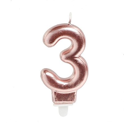 Vela de Aniversário Metalizada Rosê Gold Numero 3 - Ref 29002656 Cromus