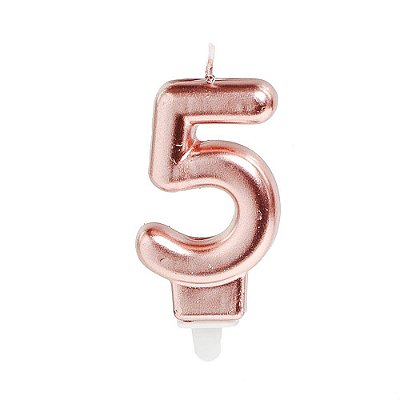Vela de Aniversário Metalizada Rosê Gold Numero 5 - Ref 29002658 Cromus