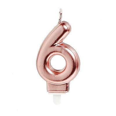 Vela de Aniversário Metalizada Rosê Gold Numero 6 - Ref 29002659 Cromus