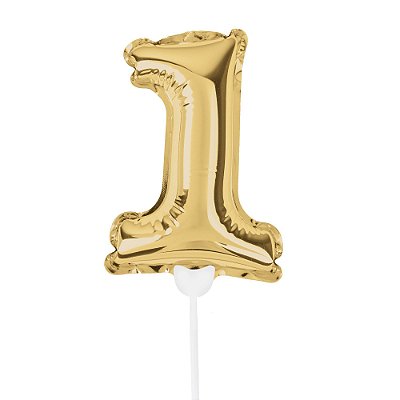 Mini Balão Auto Inflável 19cm Ouro Numero 1 - Ballon Cake - Ref 29002733 Cromus