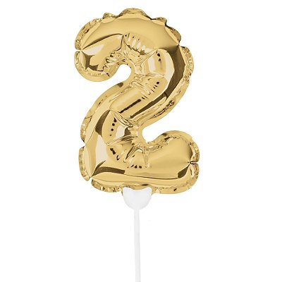 Mini Balão Auto Inflável 19cm Ouro Numero 2 - Ballon Cake - Ref 29002734 Cromus