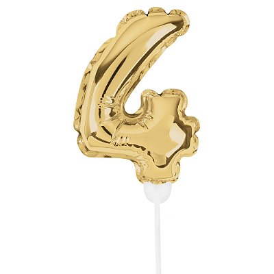 Mini Balão Auto Inflável 19cm Ouro Numero 4 - Ballon Cake - Ref 29002736 Cromus