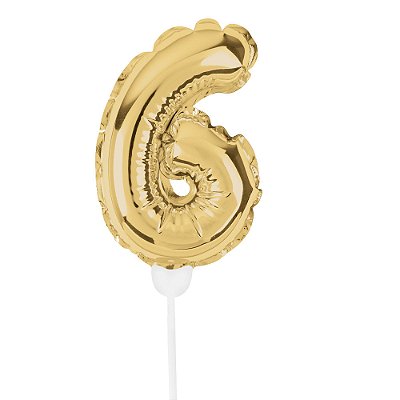 Mini Balão Auto Inflável 19cm Ouro Numero 6 - Ballon Cake - Ref 29002738 Cromus