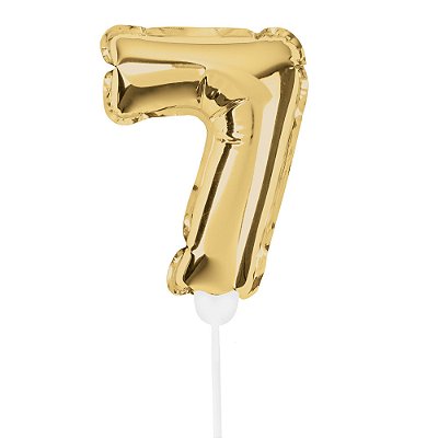 Mini Balão Auto Inflável 19cm Ouro Numero 7 - Ballon Cake - Ref 29002739 Cromus