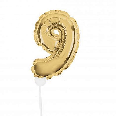 Mini Balão Auto Inflável 19cm Ouro Numero 9 - Ballon Cake - Ref 29002741 Cromus