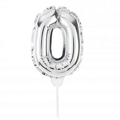 Mini Balão Auto Inflável 19cm Prata Numero 0 - Ballon Cake - Ref 29002742 Cromus