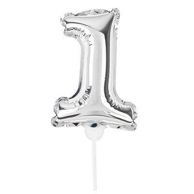 Mini Balão Auto Inflável 19cm Prata Numero 1 - Ballon Cake - Ref 29002743 Cromus