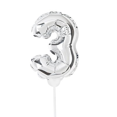 Mini Balão Auto Inflável 19cm Prata Numero 3 - Ballon Cake - Ref 29002745 Cromus