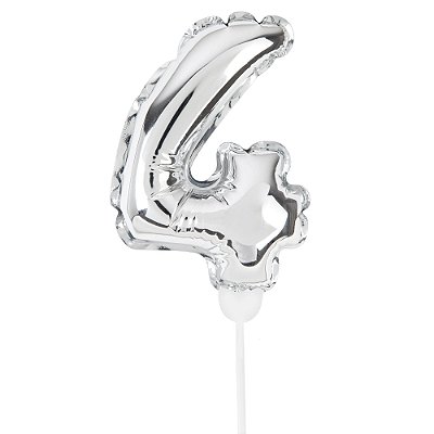 Mini Balão Auto Inflável 19cm Prata Numero 4 - Ballon Cake - Ref 29002746 Cromus