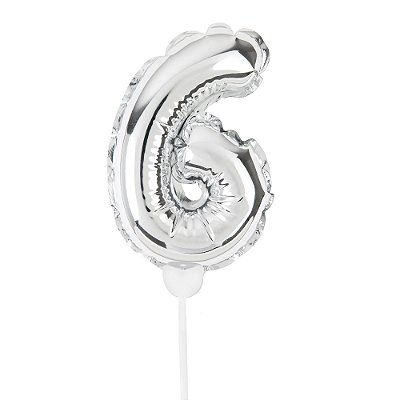 Mini Balão Auto Inflável 19cm Prata Numero 6 - Ballon Cake - Ref 29002748 Cromus