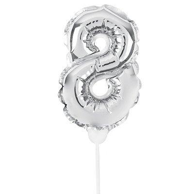 Mini Balão Auto Inflável 19cm Prata Numero 8 - Ballon Cake - Ref 29002750 Cromus