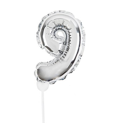 Mini Balão Auto Inflável 19cm Prata Numero 9 - Ballon Cake - Ref 29002751 Cromus