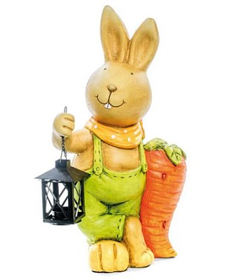 Coelho de Resina em Pé com Lanterna na Mão Escorado Na Cenoura - Decoração Externa - Ref 1823036 Páscoa Cromus