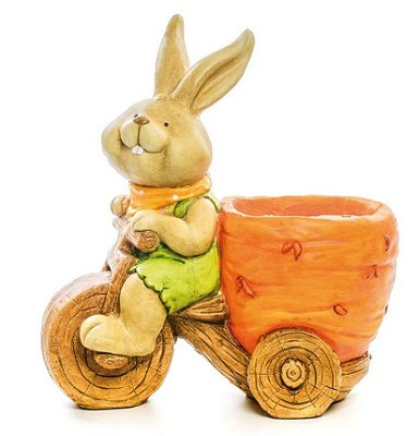 Coelho de Resina no Triciclo de Cenoura - Decoração Externa - Ref 1823034 Páscoa Cromus