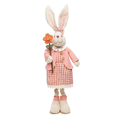 Coelha Grande em Pé Com Flor e Vestido 88cm - Coleção Papaya - Ref 1013289 Páscoa Cromus