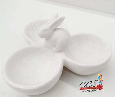 Petisqueira de Ceramica Branca com Coelho - Coleção Guloseima - Ref 1621117 Páscoa Cromus